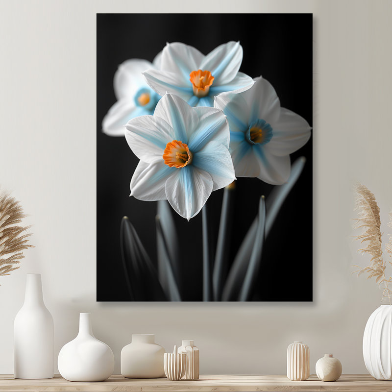 Monochromes Whimsy Wonderland Daffodils II - Jonquilles, art mural, Sans cadre, métal, H 34 po x l 44 po