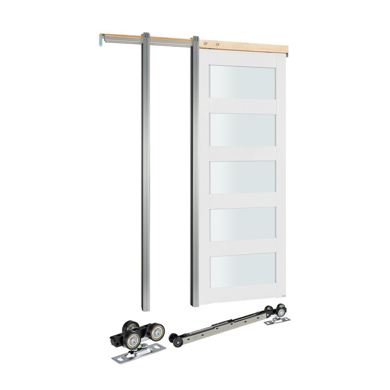 Sliding Pocket Door 5-Lite Frosted Glass Single Sliding Door, 91.4cm x 203.2cm