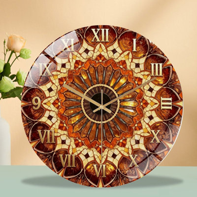 Horloge murale 12 po en verre trempé silencieux, horloge silencieuse «Amber Mosaic», à piles (piles AA non incluses), décoration artistique