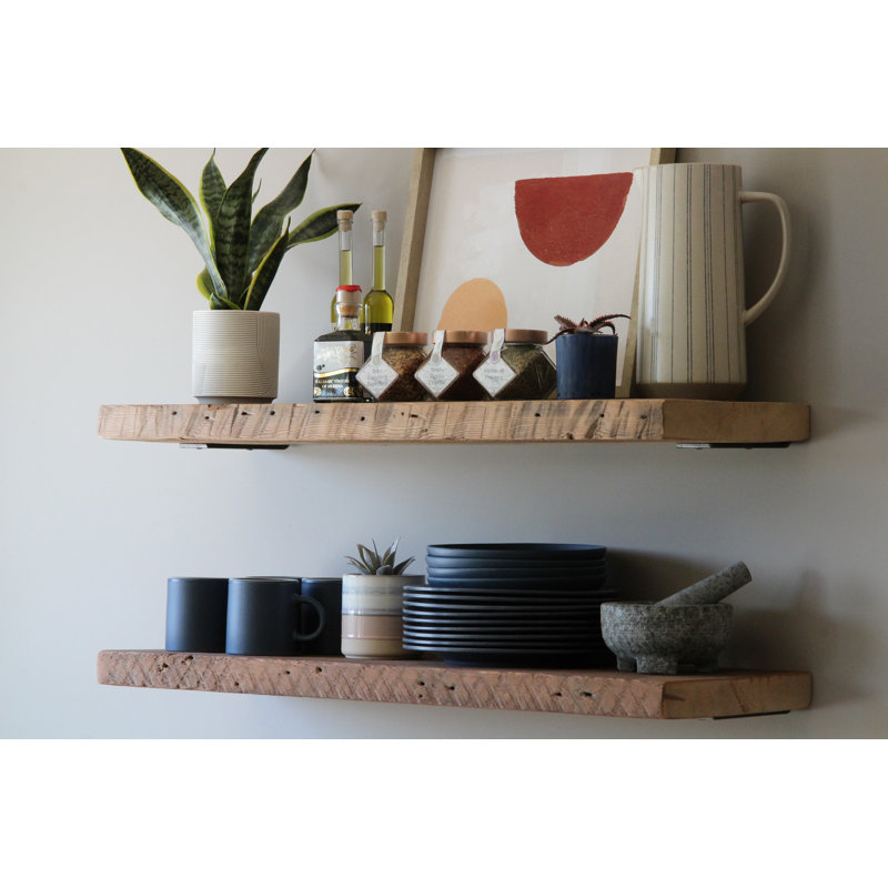 Buckelew 2 Piece Reclaimed Barn Wood Floating Shelf, Natural, 48”W x 2” H x 11” D