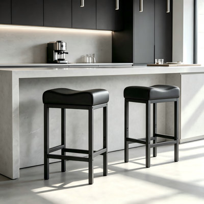Bar Stools Set Of 2, 24 Inch Backless Counter Height Bar Stools With Soft Leather Seat For Modern Kitchen Island Counter