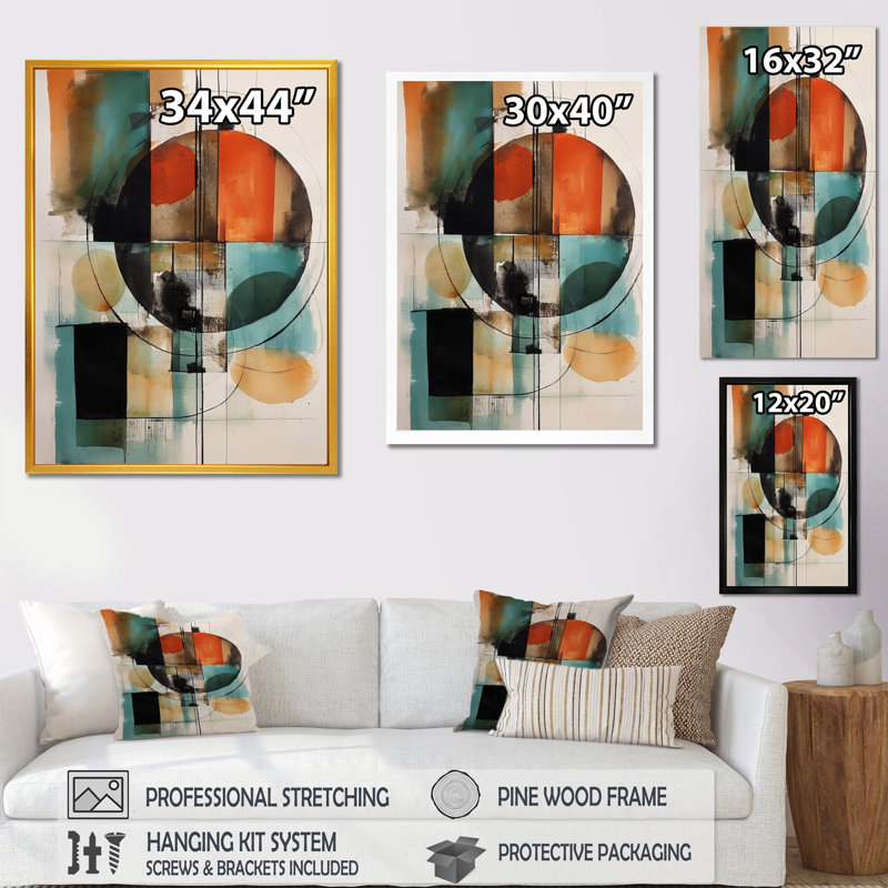 Larisa Orange Abstracted Geometric Explorations IV sur toile, Cadre photo noir, H 20 po x l 12 po x P 1 po