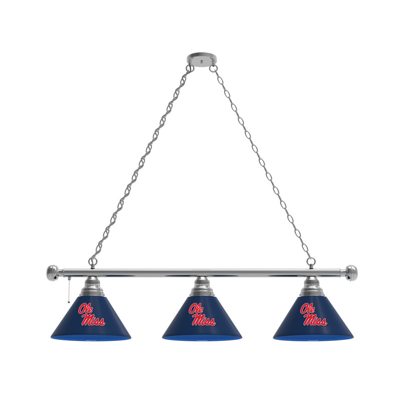 Luminaire suspendu linéaire à 3 lumières pour table de billard NCAA, Chrome, Rebels d'Ole Miss