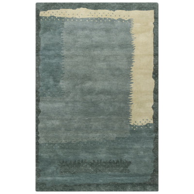 Tapis abstrait en laine touffeté à la main bleu sarcelle