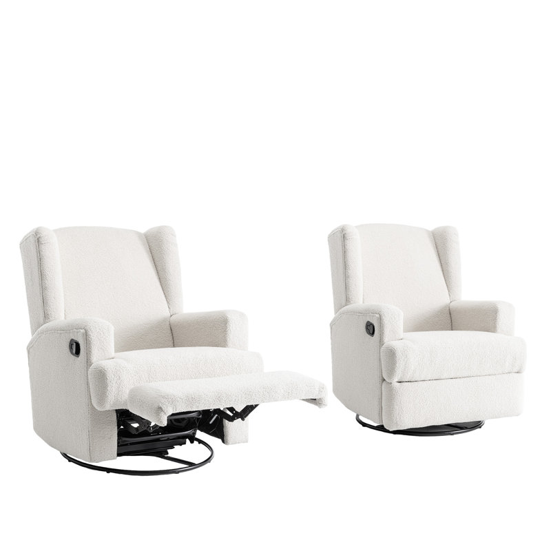 Upholstered 80 cm W Manual - Push Back Swivel Rock Glider Recliner, Beige