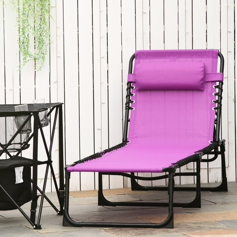 Chaise pliante respirante en maille et coussin mauve pour patio extérieur pliable près de la piscine avec 4 positions inclinables, plage