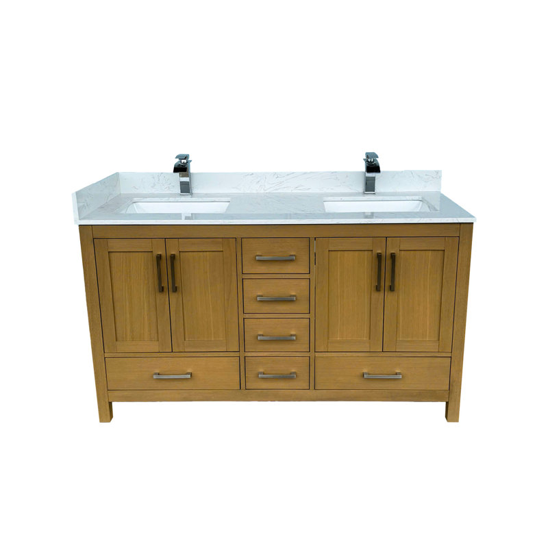 Meuble-lavabo 60 po avec lavabo double, 4 portes et 6 rangement Desert