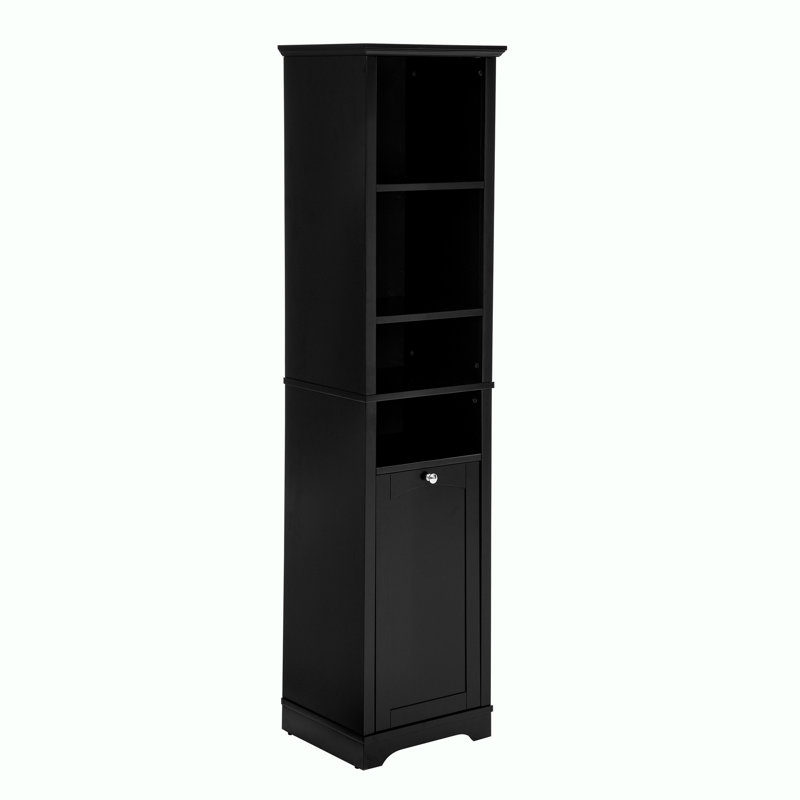 64" Tall Bathroom Storage Cabinet with  4 Adjustable Shelves, Black