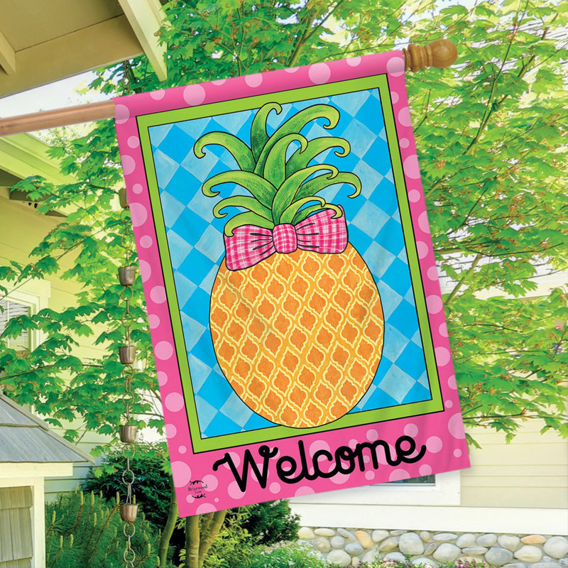 Pineapple Welcome Spring House Flag, Été rose/jaune/vert
