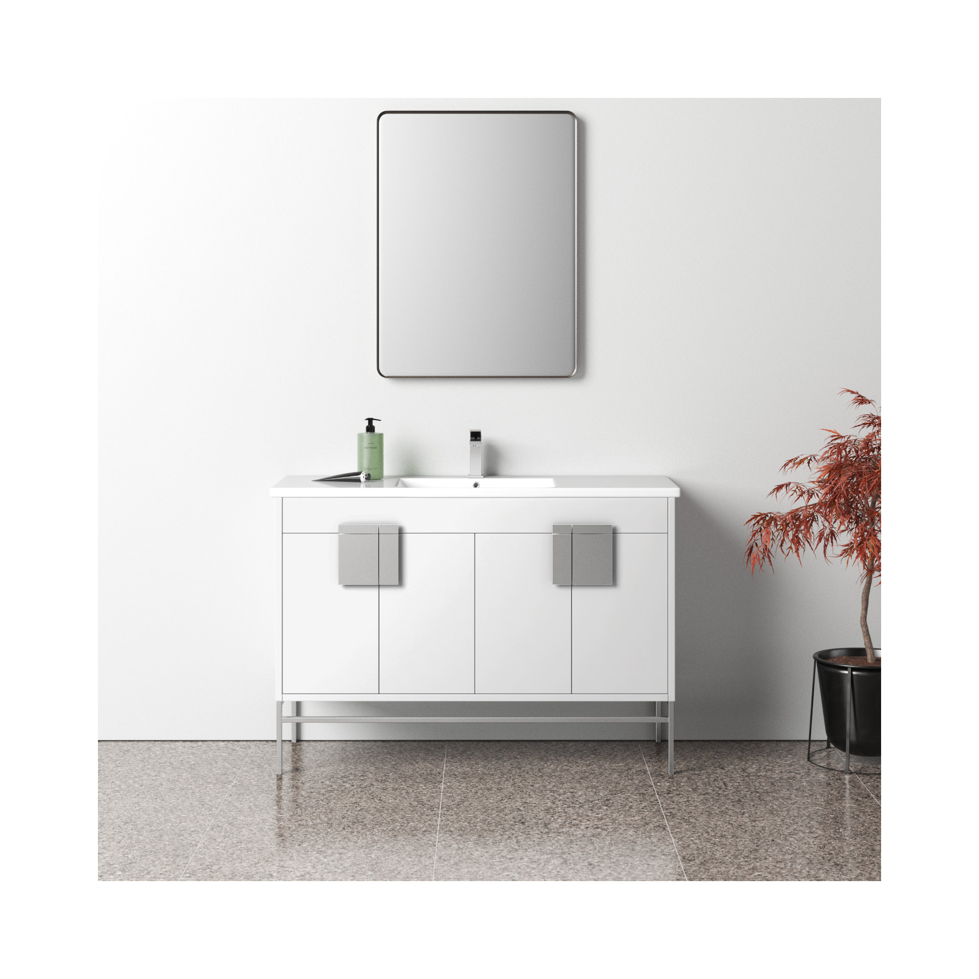 Maisie 48'' Single Bathroom Vanity, Polish Chrome, White