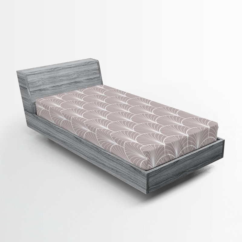  Drap-housse géométrique, Simple TG, Taupe / Blanc