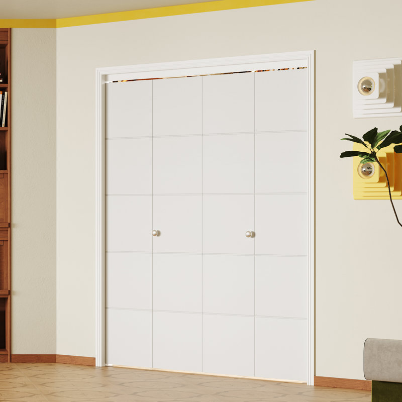 Porte CHIC MODE 72 po x 80 po, blanche, peinte fleurie, porte pliante 5 carreaux en MDF massif avec quincaillerie