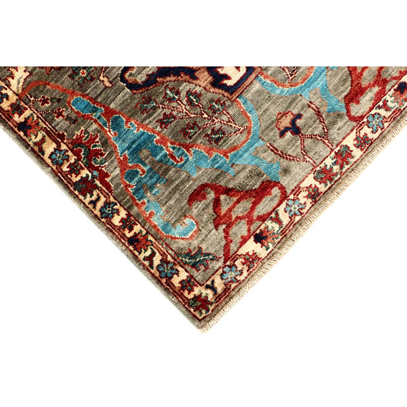 Tapis rouge / bleu sarcelle / beige de haute qualité noué à la main de conception unique