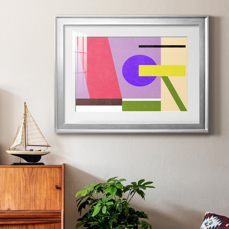 Composition de couleur IV, H 22,5 po x l 30,5 po x P 1 po, Papier avec cadre argenté, Blanc