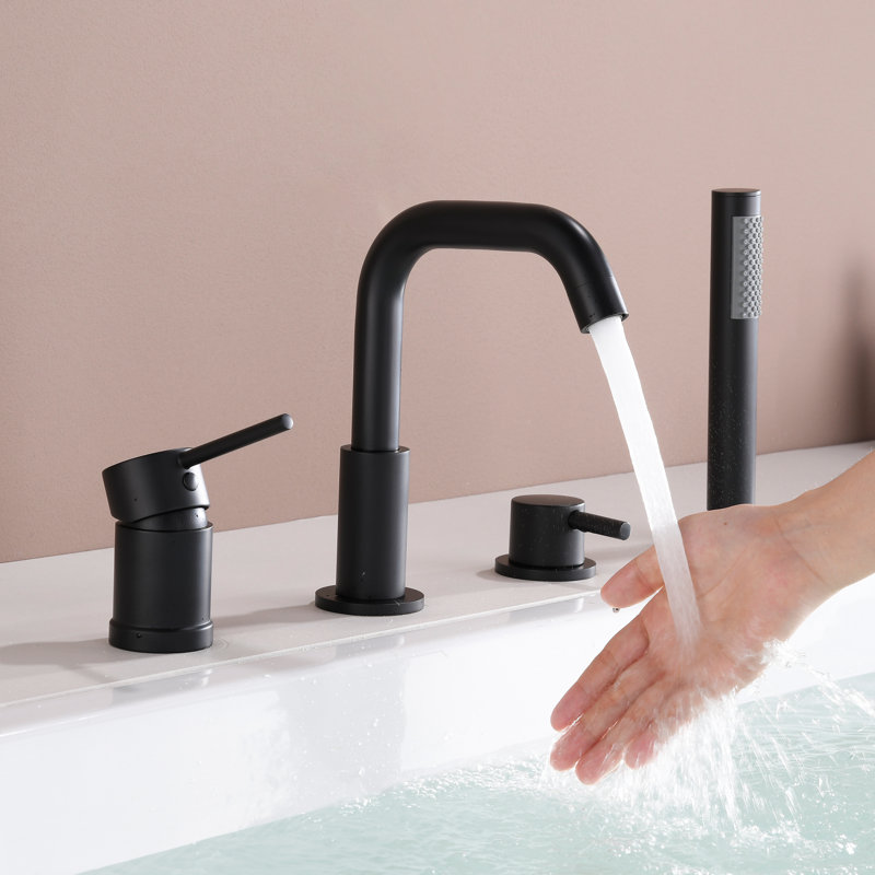 Robinet de baignoire mural en laiton avec douche à main, Matte Black