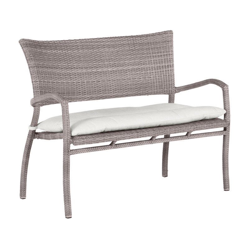 Skye Wicker Garden Bench, Black Walnut, Rollo Cream InsideOut® Linen, No Welt