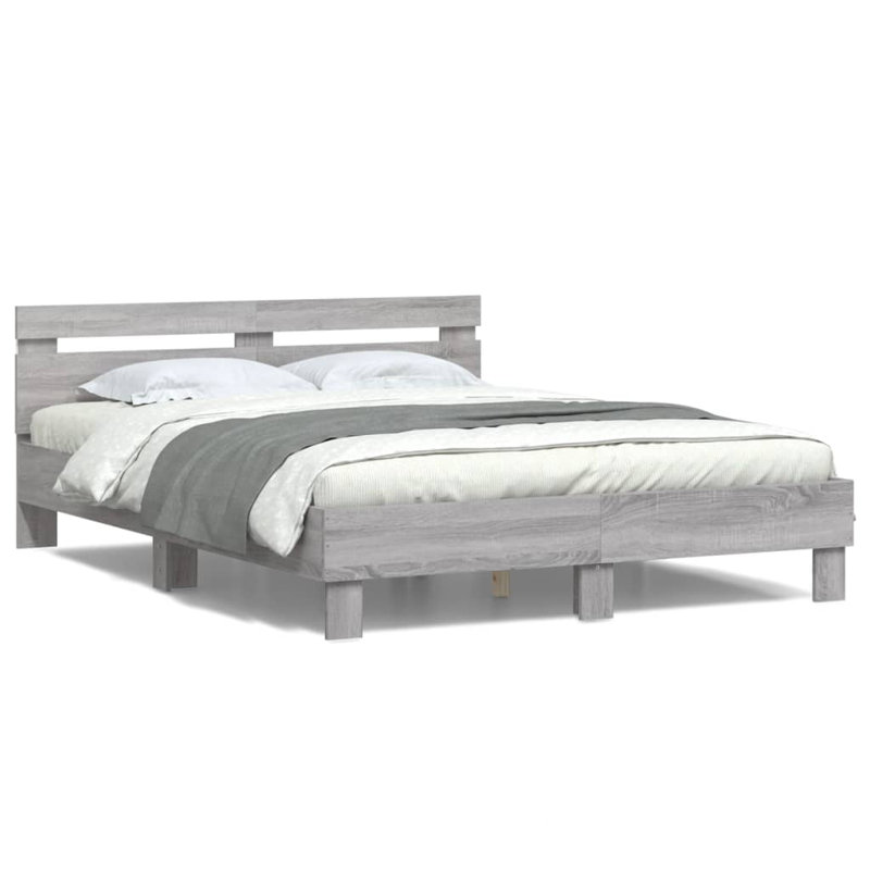 17 Stories Bed Frame With Headboard And LED , Black, Double ( 140 x 200 cm)