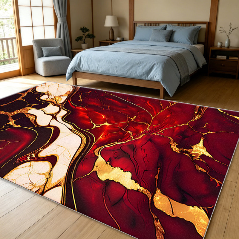 Red Marble Gold   area rugs for Living Room, Soft and Comfortable, Suitable for all seasons, easy to maintain, machine washable Indoor floor mat, Under Table Farmhouse suitable for Bedroom, Dining Room, Study,  Balcony, Home Decor Patio