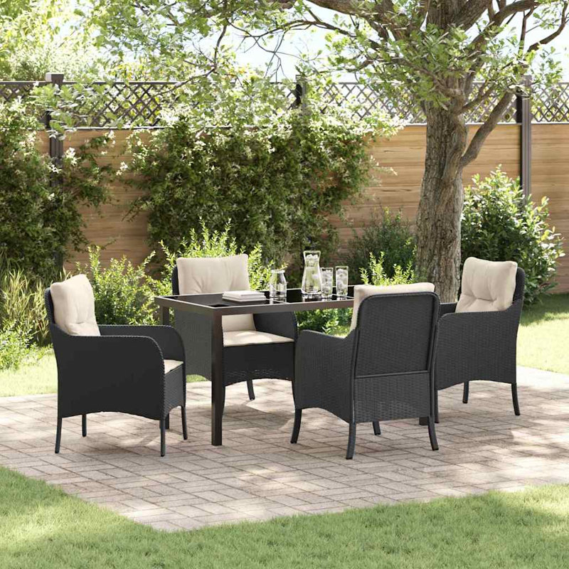  Ensemble de salle à manger de jardin avec coussin 5 pièces en rotin de polyester noir, Cream White, Black