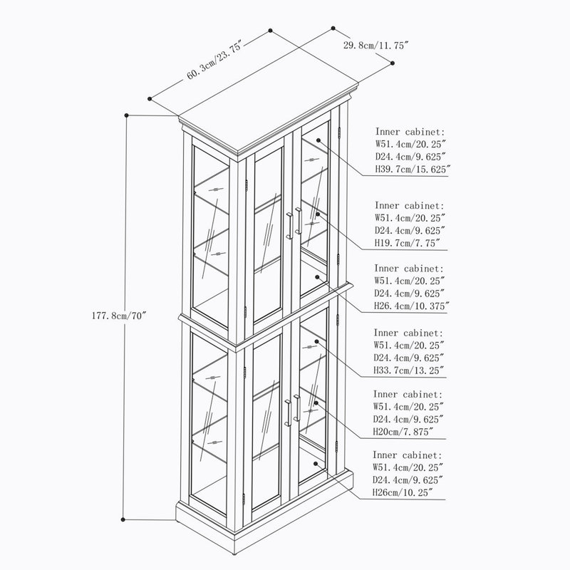 Oak Lighted Curio Cabinet with Tempered Glass Shelves