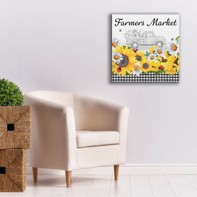 «Sunflowers and Lady Bugs 4» par Jean Plout, art mural sur toile, 26 po x 26 po
