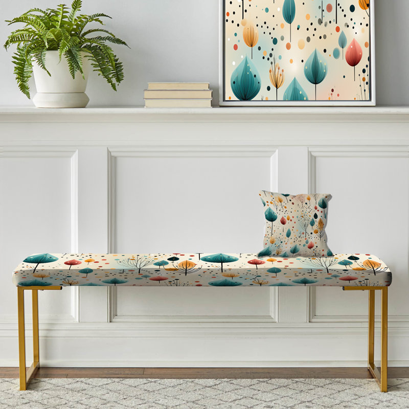 Motif de forêt aux couleurs pastel - banc rembourré botanique doré