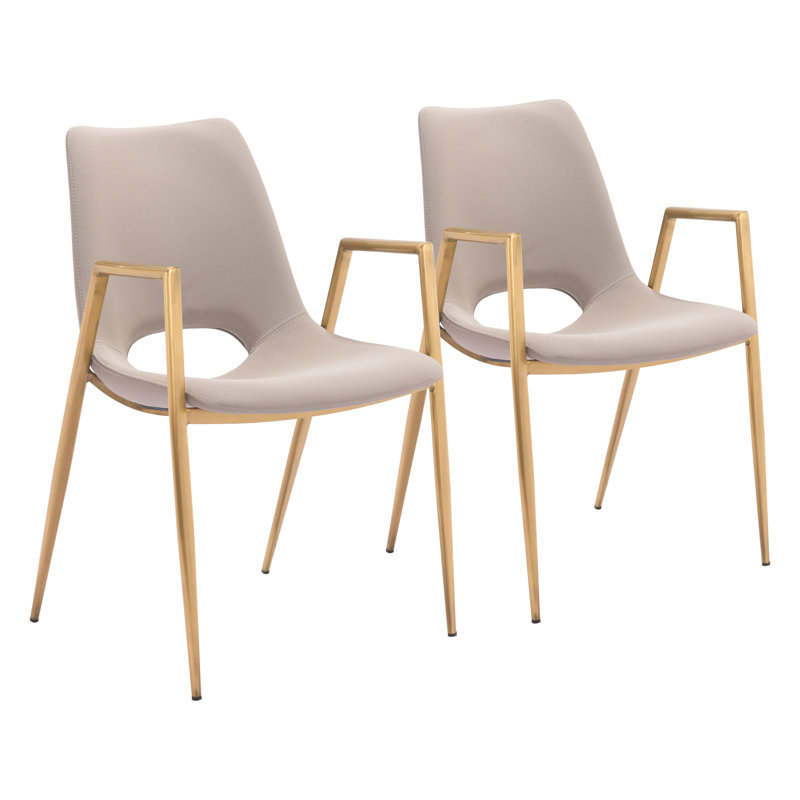 Chaise avec accoudoirs en polyuréthane, Beige, Doré