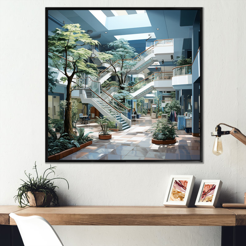 Dessin d'analyse d'un hôpital sur toile, Cadre flottant noir, H 16 po x l 16 po x P 1 po