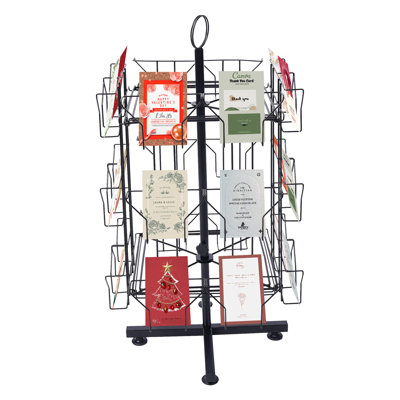 Black Display Stand Spinning 3 Tier Greeting Card Rack 24 Pocket Postcard Holder for Postcard Brochure Sticker Retail Shop by Rebrilliant