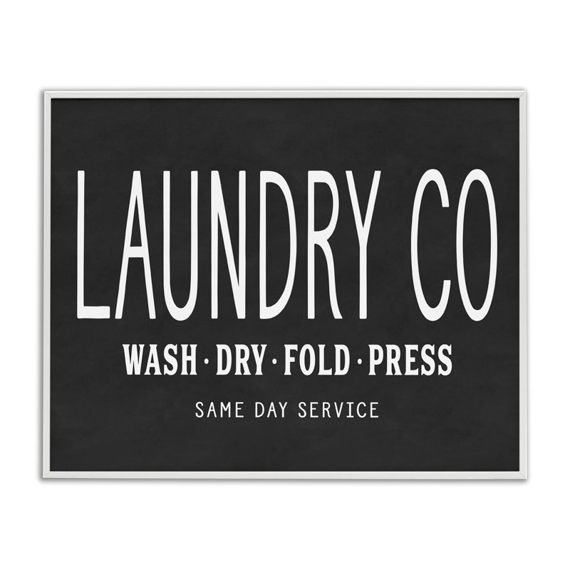 Laundry Essentials Chalkboard Giclee Art by Lettered and Lined, 11" H x 14" W, Coastal White Framed Giclee