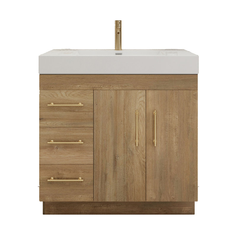 Ensemble de meuble-lavabo simple 36 po avec tiroirs et portes, Chêne