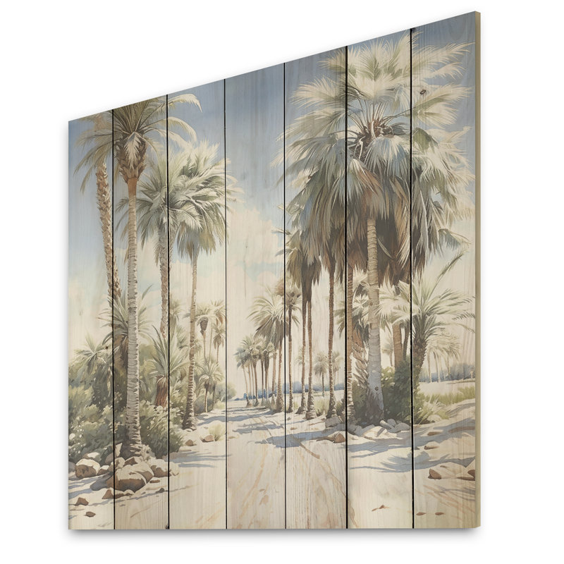 Perles du désert, oasis de palmiers et de palmiers, art sur bois de pin naturel, H 36 po x l 36 po
