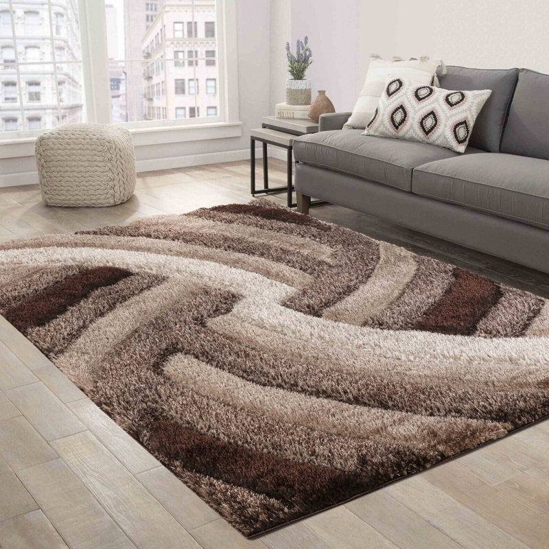 Frio Brown/Beige Shaggy Indoor Rug, Rectangle 120 x 170cm