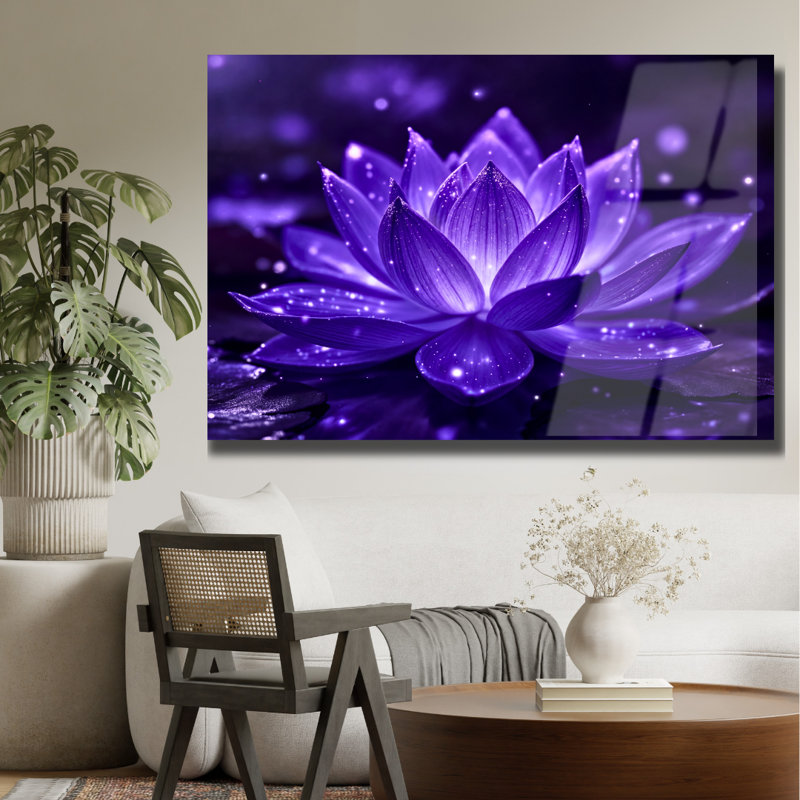 Fleur de lotus en verre trempé, art mural de style naturel, H 8 po x l 12 po