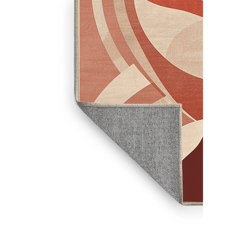 Machine Washable Ozain Flamingo Art Deco Arc Rug in Beige – Beige Binding, 2 x 3