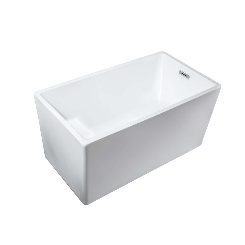 47" Freestanding Ceramic Flatbottom Rectangular Soaking Bathtub In White