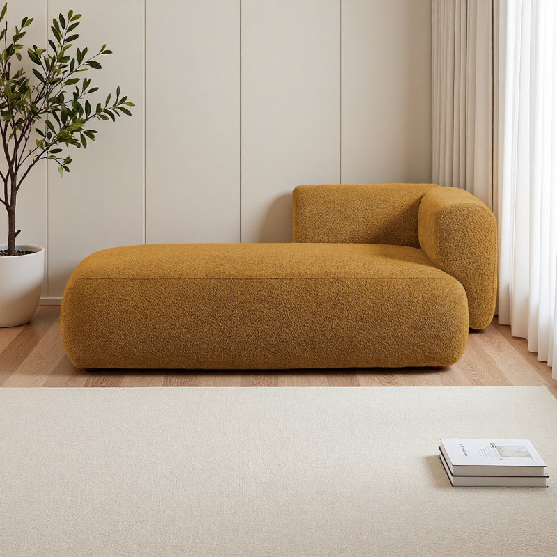Boucle Chaise Lounge Chair Indoor Comfy Fluffy Lounge Sofa Upholstered Chaise Lounge Modern Lounge Chair Indoor for Living Room Bedroom Office