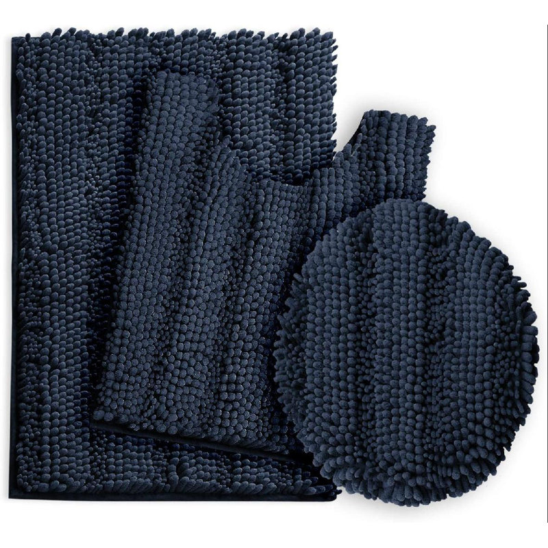 Peletier Non-Slip Bath Rug Set, Navy Blue