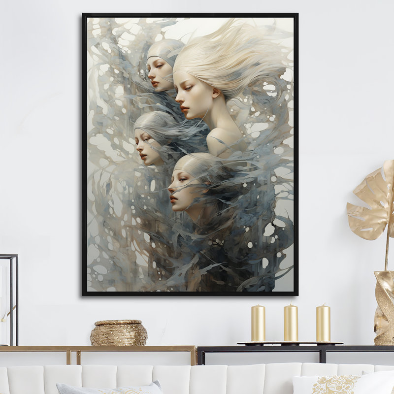 «Woman Mermaids Expression» sur toile, H 44 po x l 34 po x P 1,5 po, Cadre flottant noir