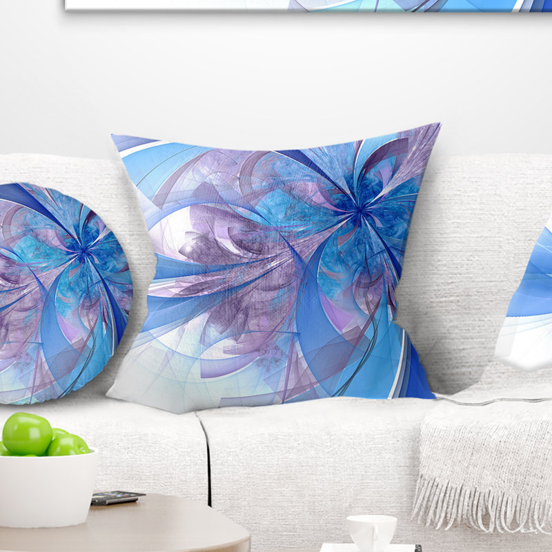 Coussin à imprimé floral bleu clair et mauve, 18 po x 18 po, Coussin décoratif