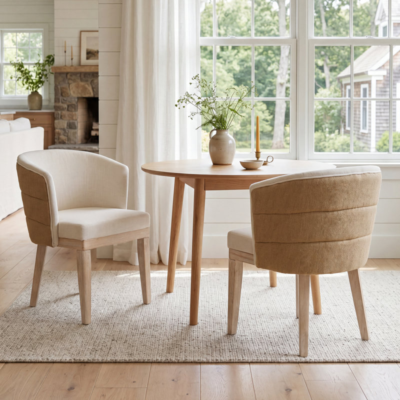 Chaise de salle à manger capitonnée bicolore avec accoudoirs, Browm/Beige;Leg:Brown