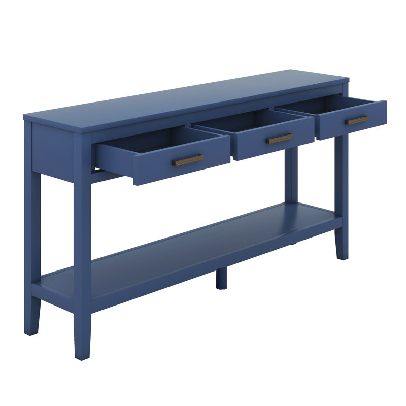 Console de 62,2 po avec 3 tiroirs, table d'entrée peinte avec tablette inférieure ouverte, canapé minimaliste, Marine