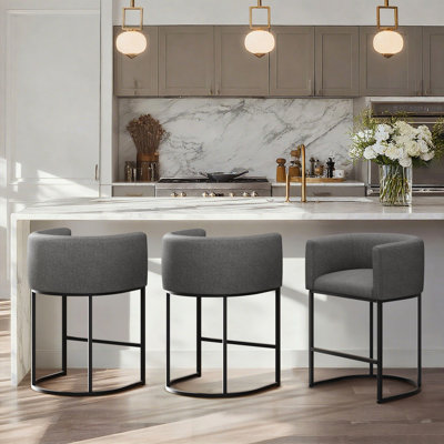 Upholstered Counter Stool with Metal Frame Barrel Low Back Counter Stools Set of 3