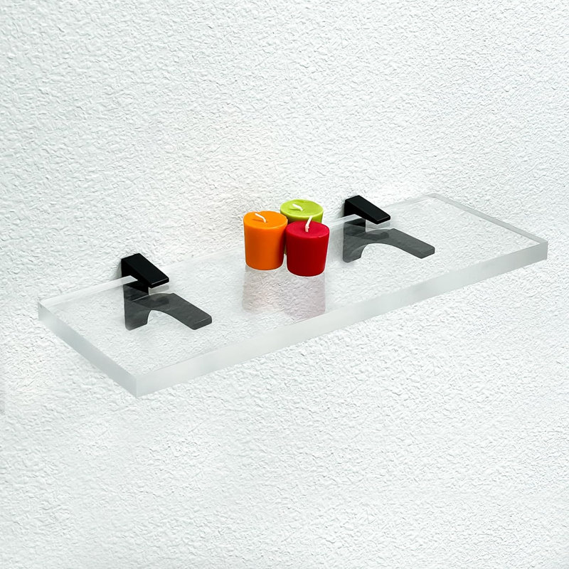Tablettes transparentes en acrylique pour rangement mural, l 6 po x L 36 po, tablettes flottantes murales de 3/4 po d'épaisseur pour la chambre à coucher, le salon, la salle de bain et la cuisine - Installation facile avec des vis et des supports de finition noirs