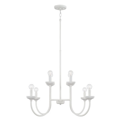 Lustre 8 lumières l 32,5 po x H 26 po en blanc mat avec accents en céramique cannelés fabriqués à la main