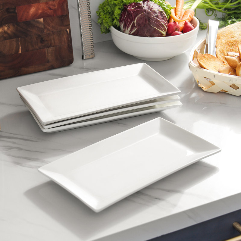 9.7" White Rectangular Ceramic Plates (Set of 4)