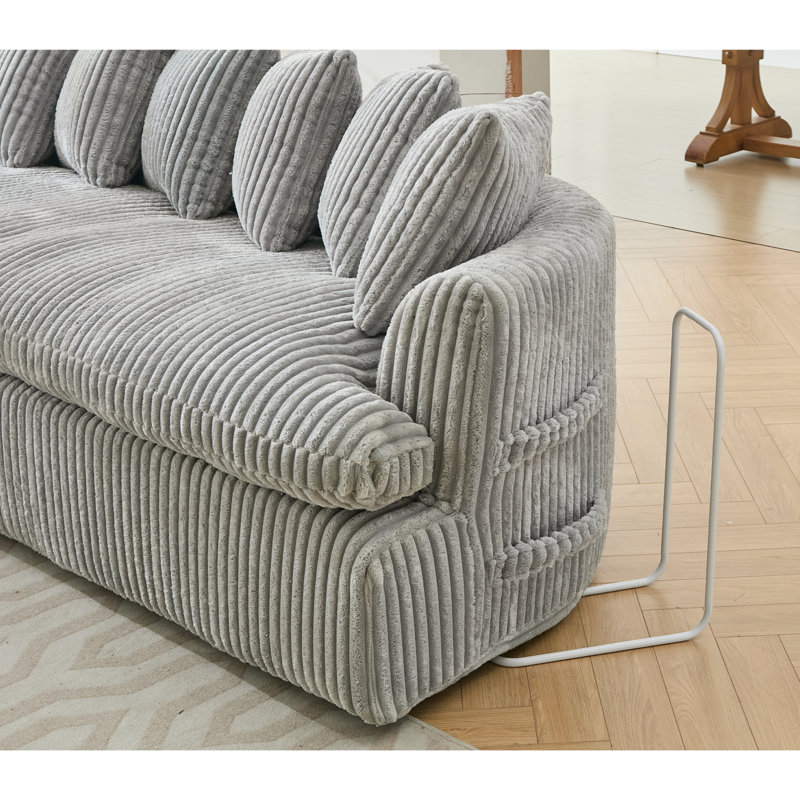 Grand canapé modulaire de 127 po, conception courbée élégante, mousse à haute résilience, dix coussins de dossier, canapé gauche en forme de L, aucun assemblage requis (tissu de velours côtelé gris et doux)