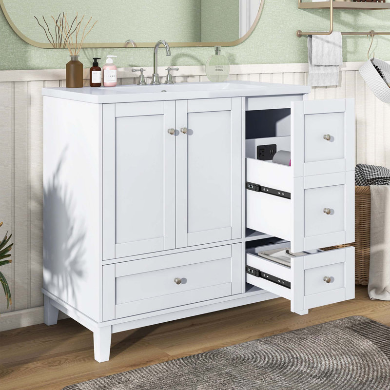 Armoire de salle de bain autoportante Florant, Blanc