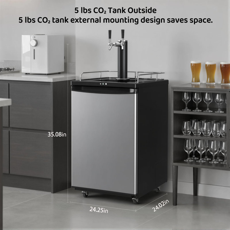 Distributeur de bière pression à double robinet Kegerator, réfrigérateur à fût de 5,8 pieds cubes (163 L) avec porte en acier inoxydable imitation