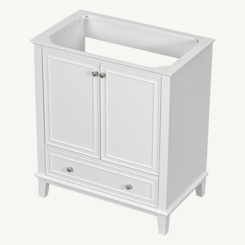 Meuble-lavabo 30 po sans lavabo, base seulement, armoire de salle de bain multifonctionnelle avec portes et tiroir, cadre solide et panneau de fibres à densité moyenne, blanc